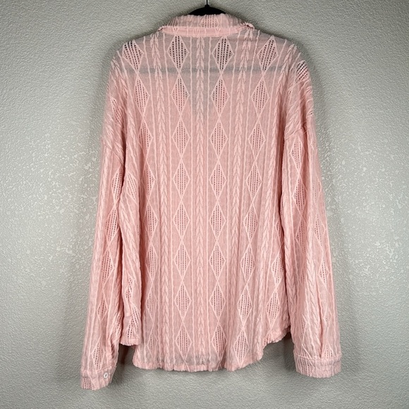 Pink Sheer High Low Western Cowgirl Rodeo Long Sleeve Button Down Top Size XXL - Picture 4 of 5